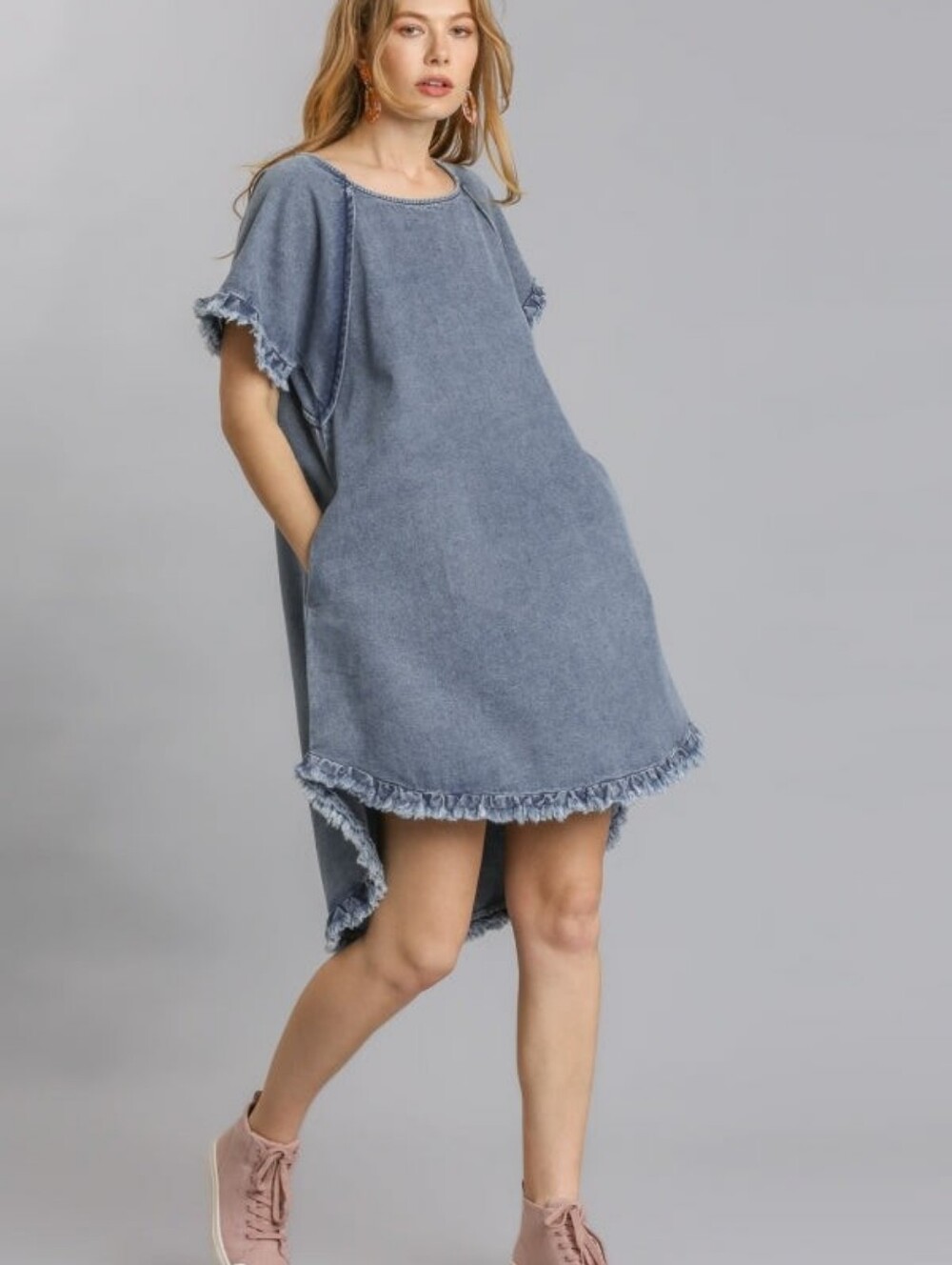 Umgee Boho Linen Blue Dress